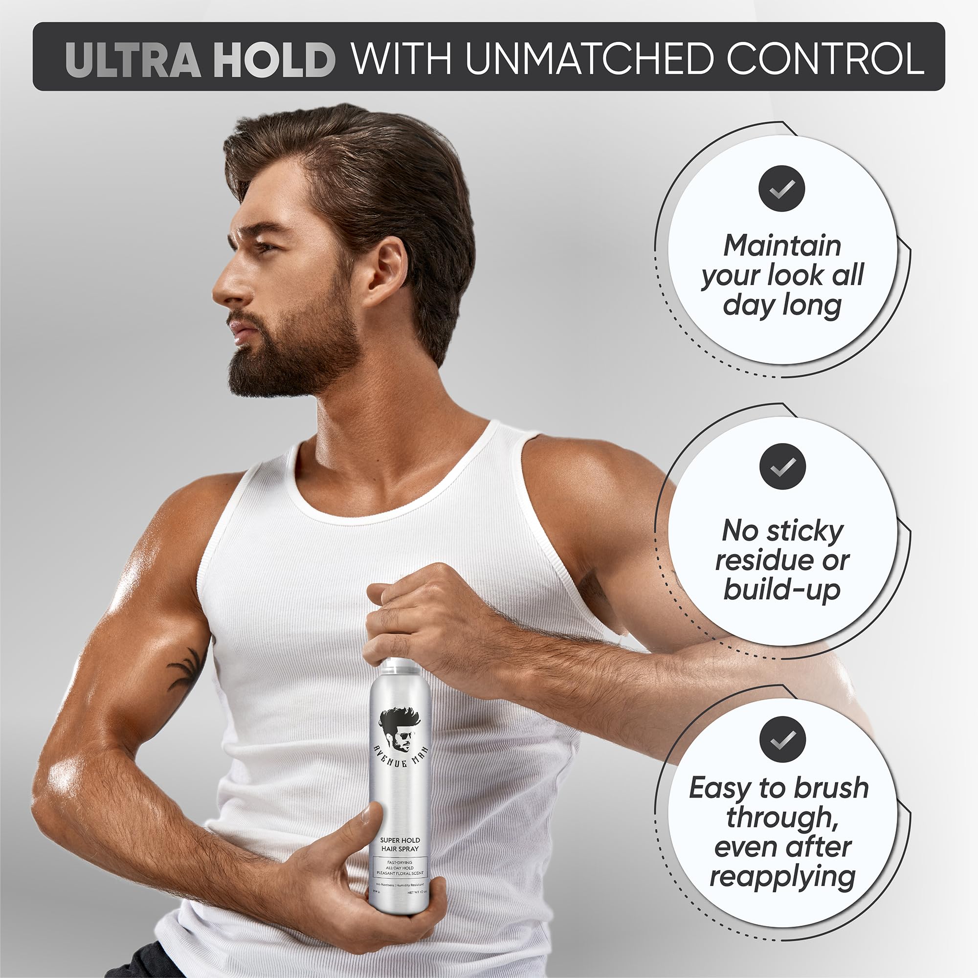 Avenue Man hands application focus shows easy spray technique that reduces stiffness and flakes