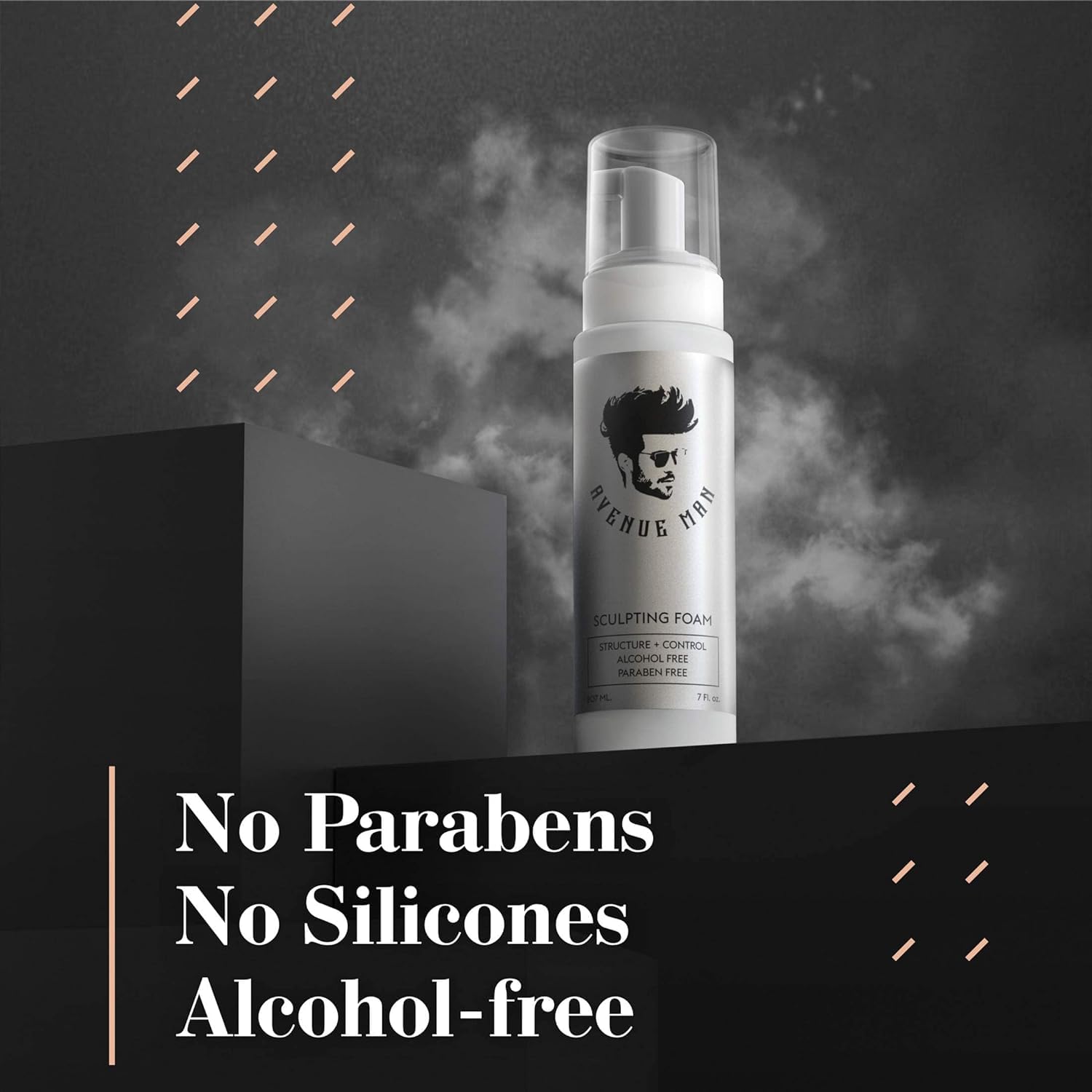 Avenue Man Unscented Sculpting Foam finish on model hair reveals natural texture.