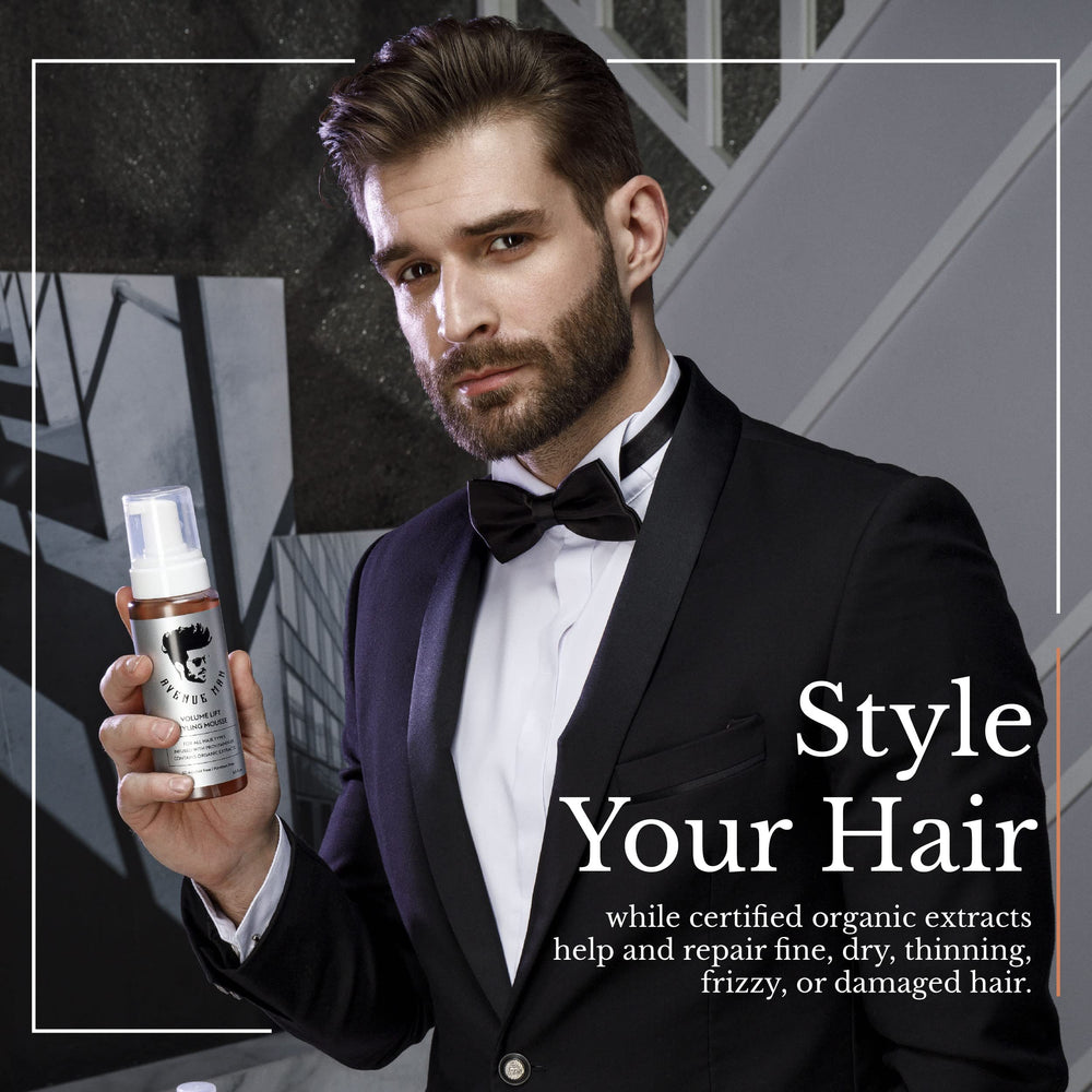 Avenue Man Volume Lift Mousse works for all hair types delivering volume and structure