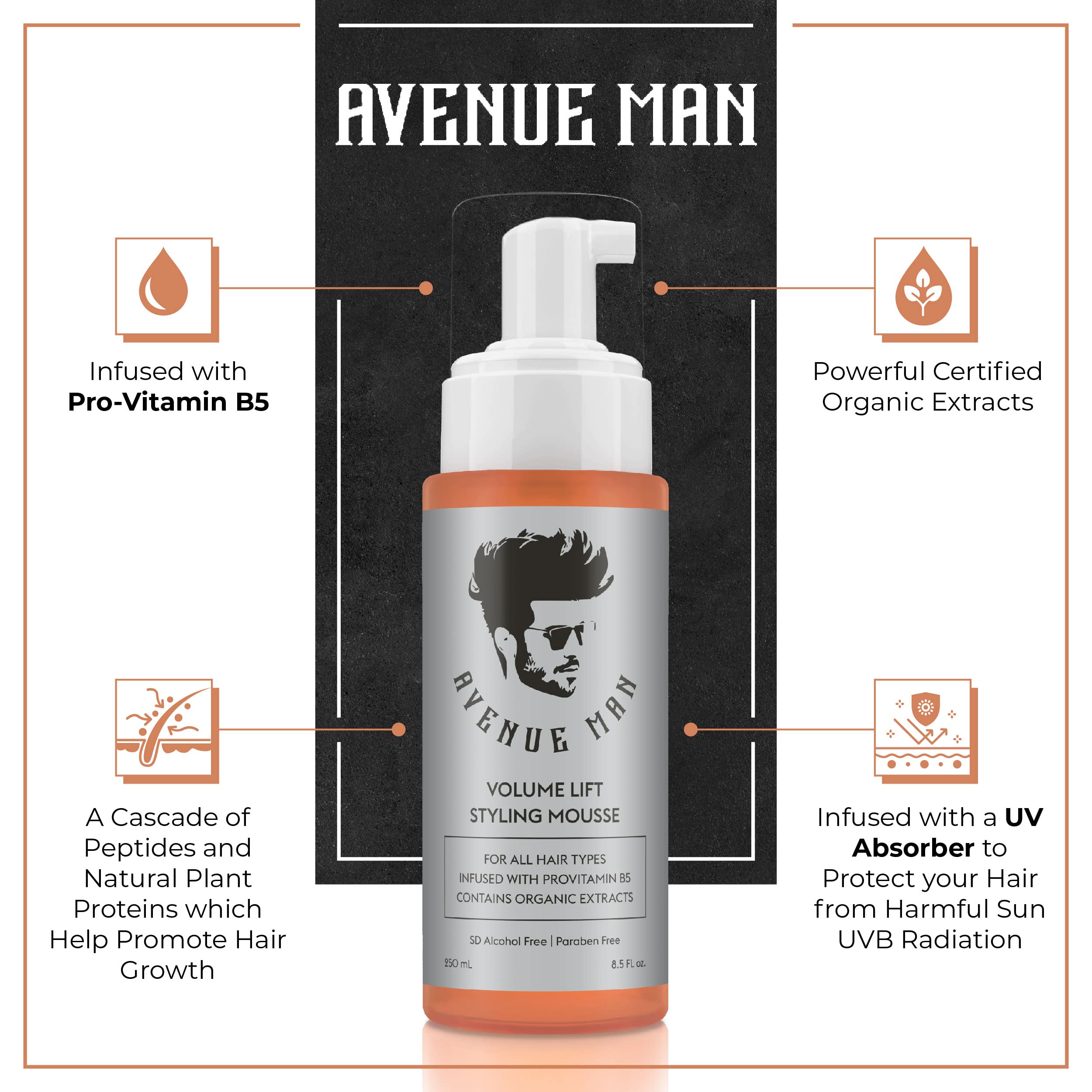 Avenue Man Volume Lift Mousse creamy foam texture ready for styling without crunch