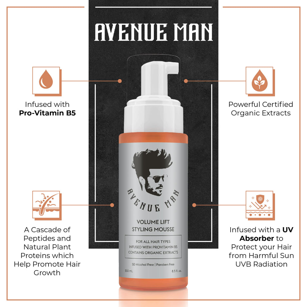 Avenue Man Volume Lift Mousse creamy foam texture ready for styling without crunch
