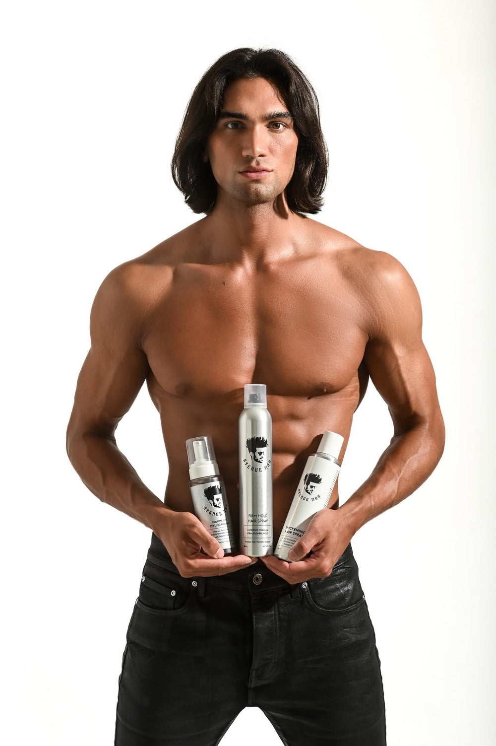 Avenue Man Volume Lift Mousse close-up highlights silky shine and hair vitality