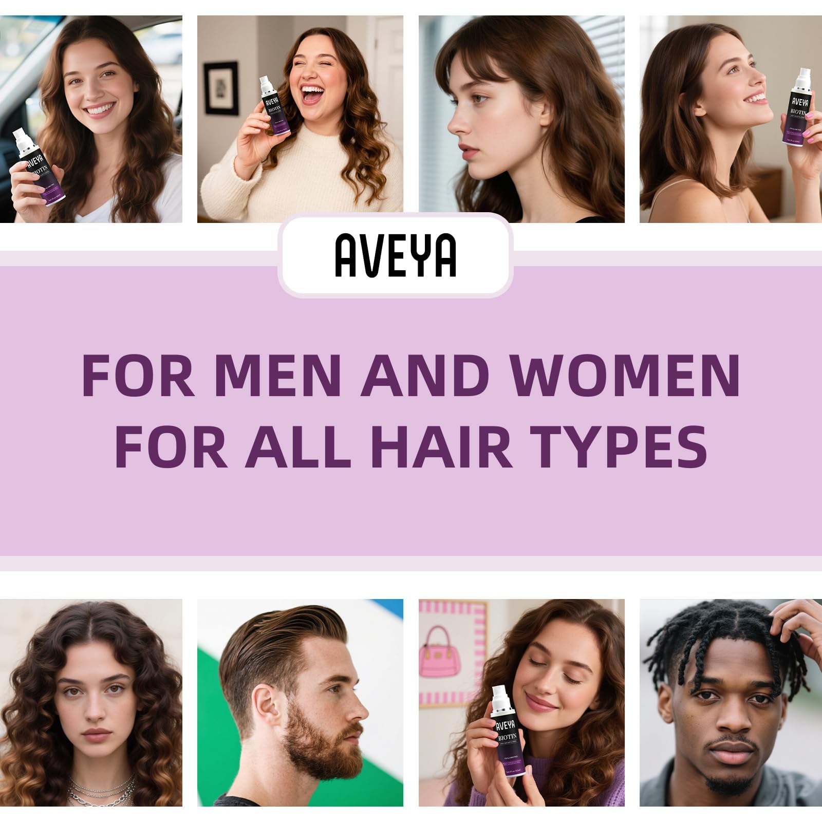 Lightweight, fast-absorbing AVEYA spray absorbs into the scalp.