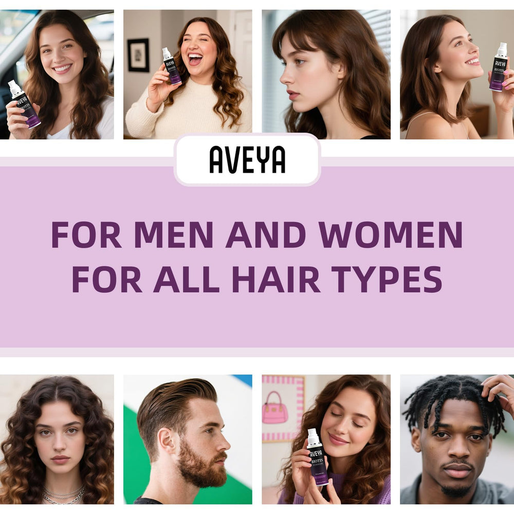 Lightweight, fast-absorbing AVEYA spray absorbs into the scalp.
