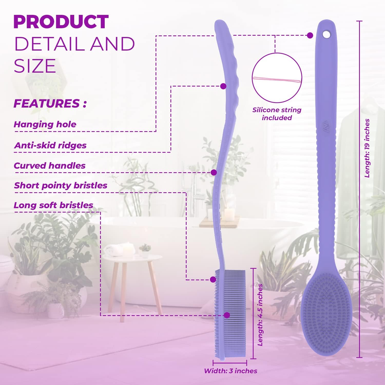 Avilana curved cleaning angles enable full coverage across tricky body areas.