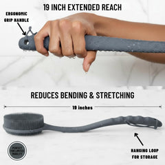 Avilana extended-reach design allows cleaning feet and lower legs without bending.