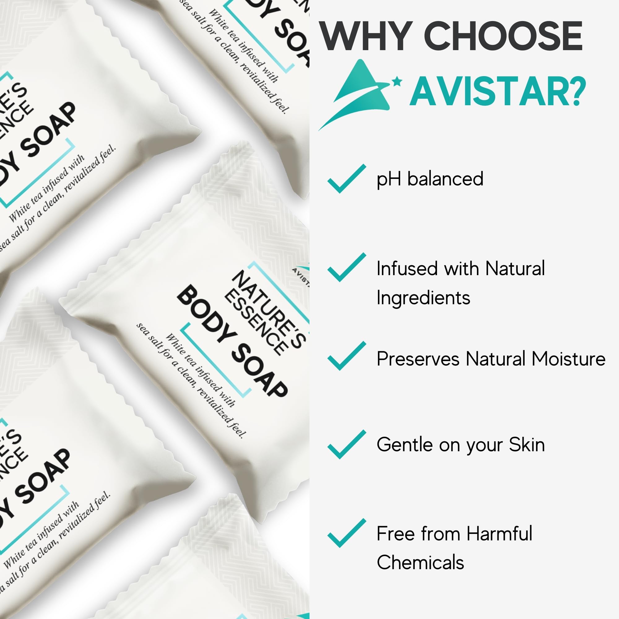 Avistar compact hospitality soap kits fit small spaces and stock quickly.