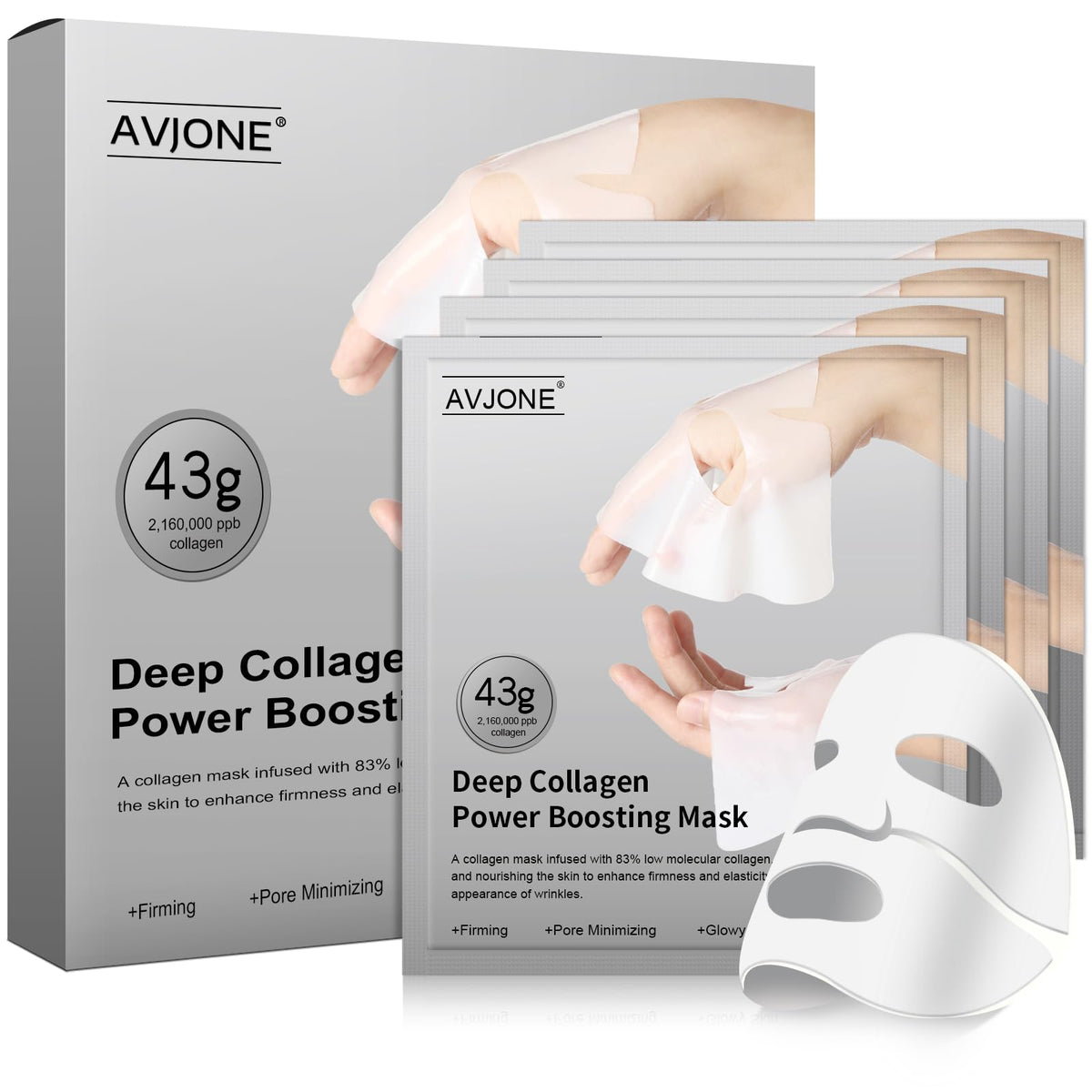 AVJONE Collagen Mask packaging close-up showing premium hydrogel for skin hydration