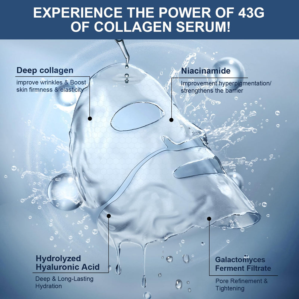 AVJONE Collagen Mask sheet on face highlighting overnight hydration benefits