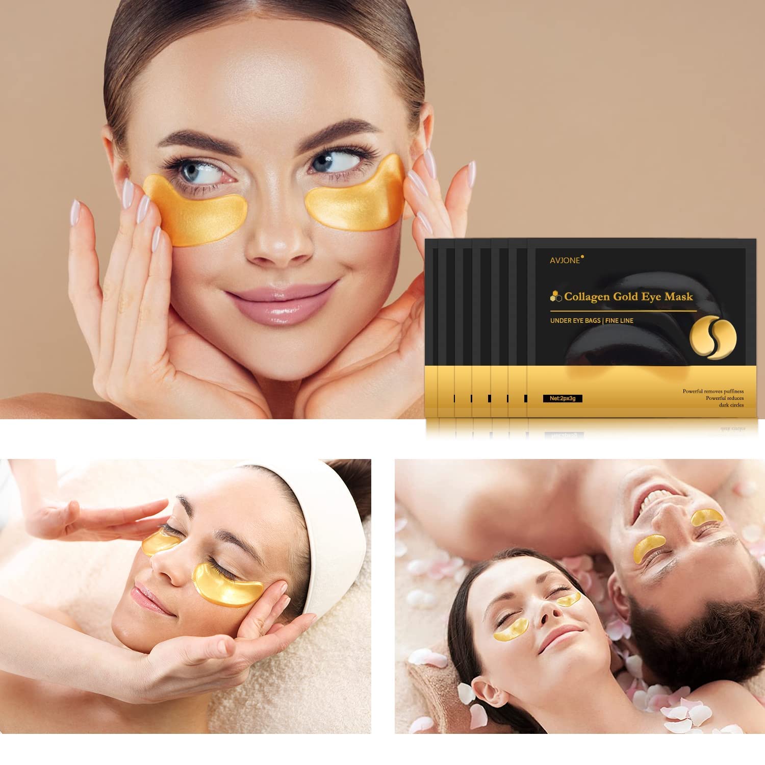 AVJONE 24K gold patches fit perfectly to the eye contour for comfortable wear.