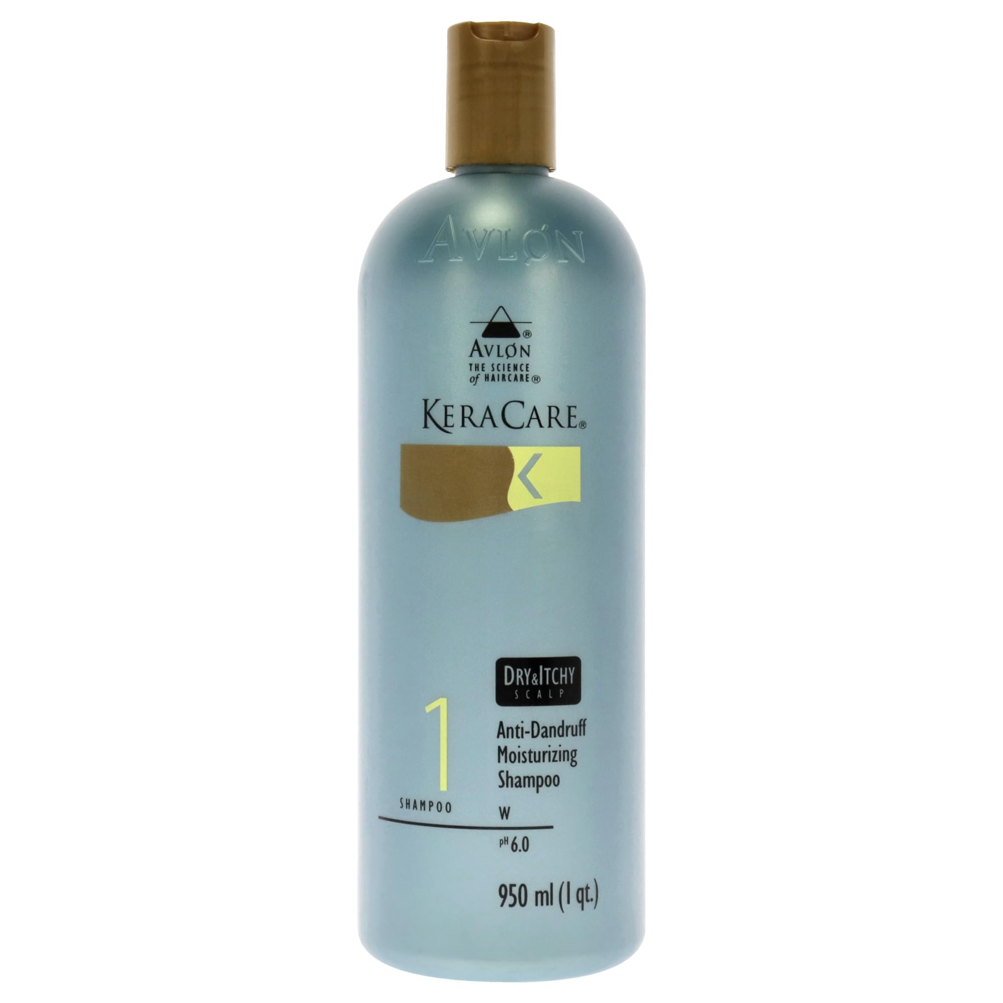 Avlon KeraCare dry scalp shampoo bottle highlights anti-dandruff and moisturizing action