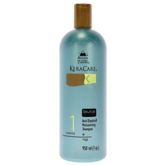 Avlon KeraCare dry scalp shampoo bottle highlights anti-dandruff and moisturizing action