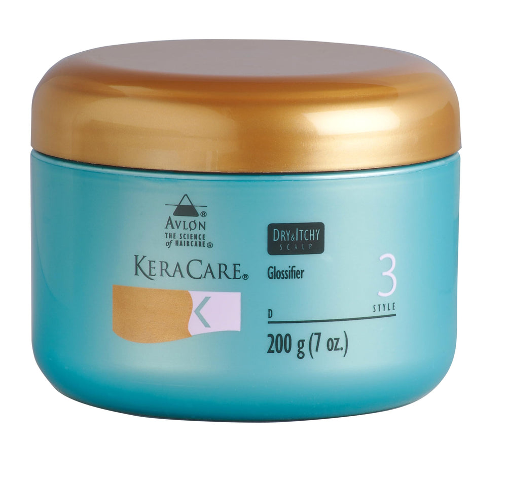 Avlon Keracare Dry and Itchy Glossifier 7oz bottle supports scalp hydration for daily comfort.