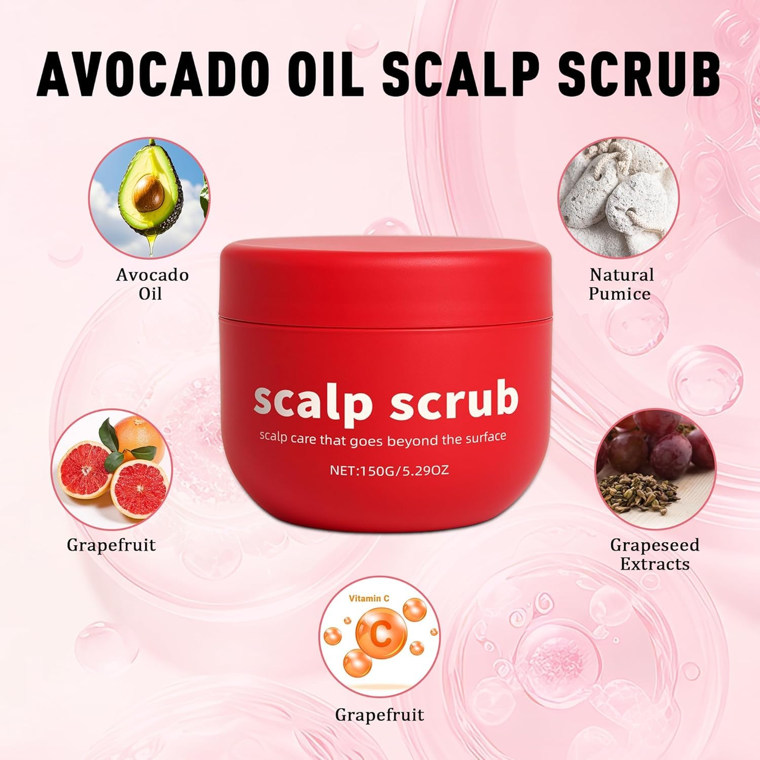 Avocado Oil Scalp Scrub grapefruit-extract-splash enables aromatic pre-shampoo ritual.