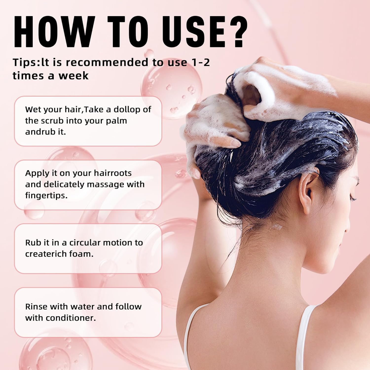 Avocado Oil Scalp Scrub pre-shampoo-application prepares scalp for better wash.