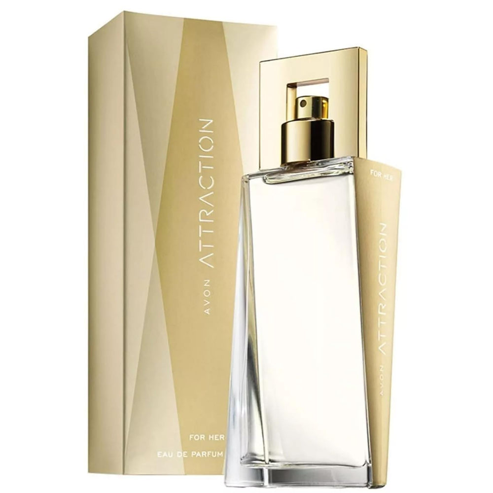 AVON Attraction EDP Her bottle front view, highlighting woody vanilla profile