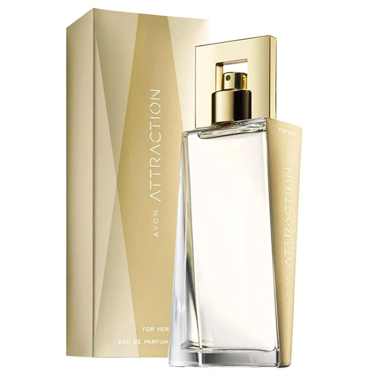 AVON Attraction EDP Her bottle front view, highlighting woody vanilla profile
