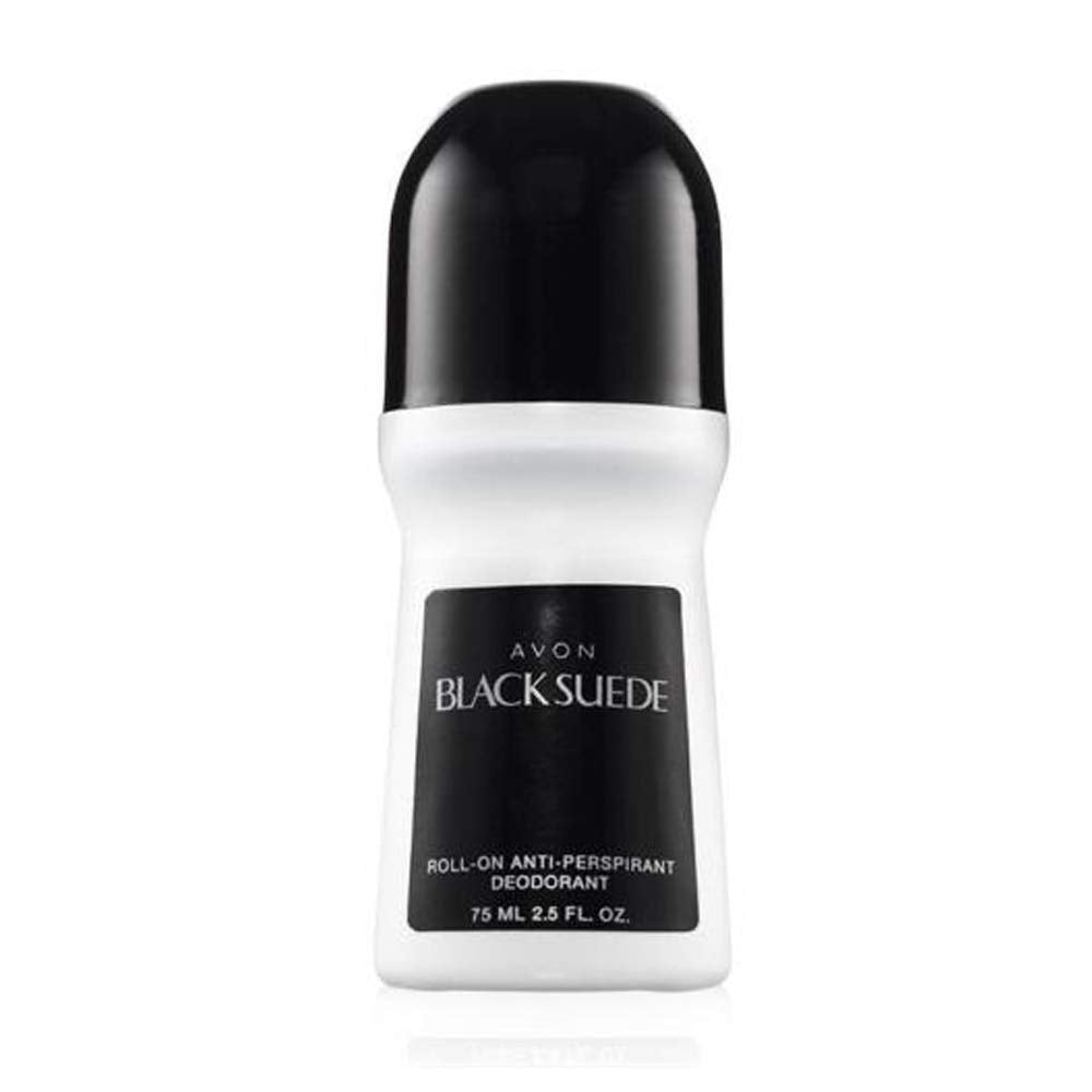 Avon Black Suede roll-on application shows quick-drying, non-sticky protection.