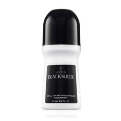 Avon Black Suede roll-on application shows quick-drying, non-sticky protection.