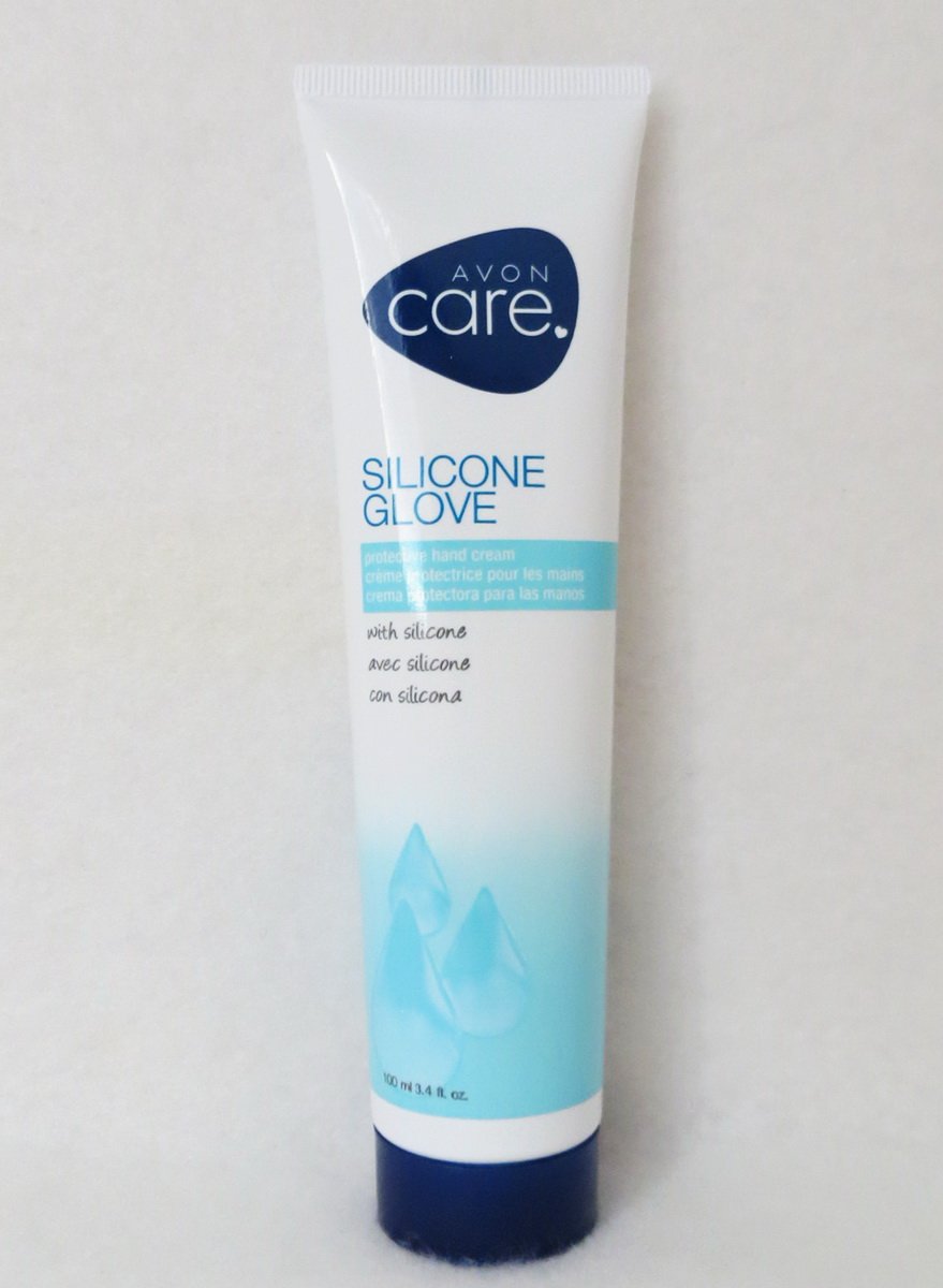 AVON Care Silicone Glove Hand Cream side view highlighting protective formula for dry hands