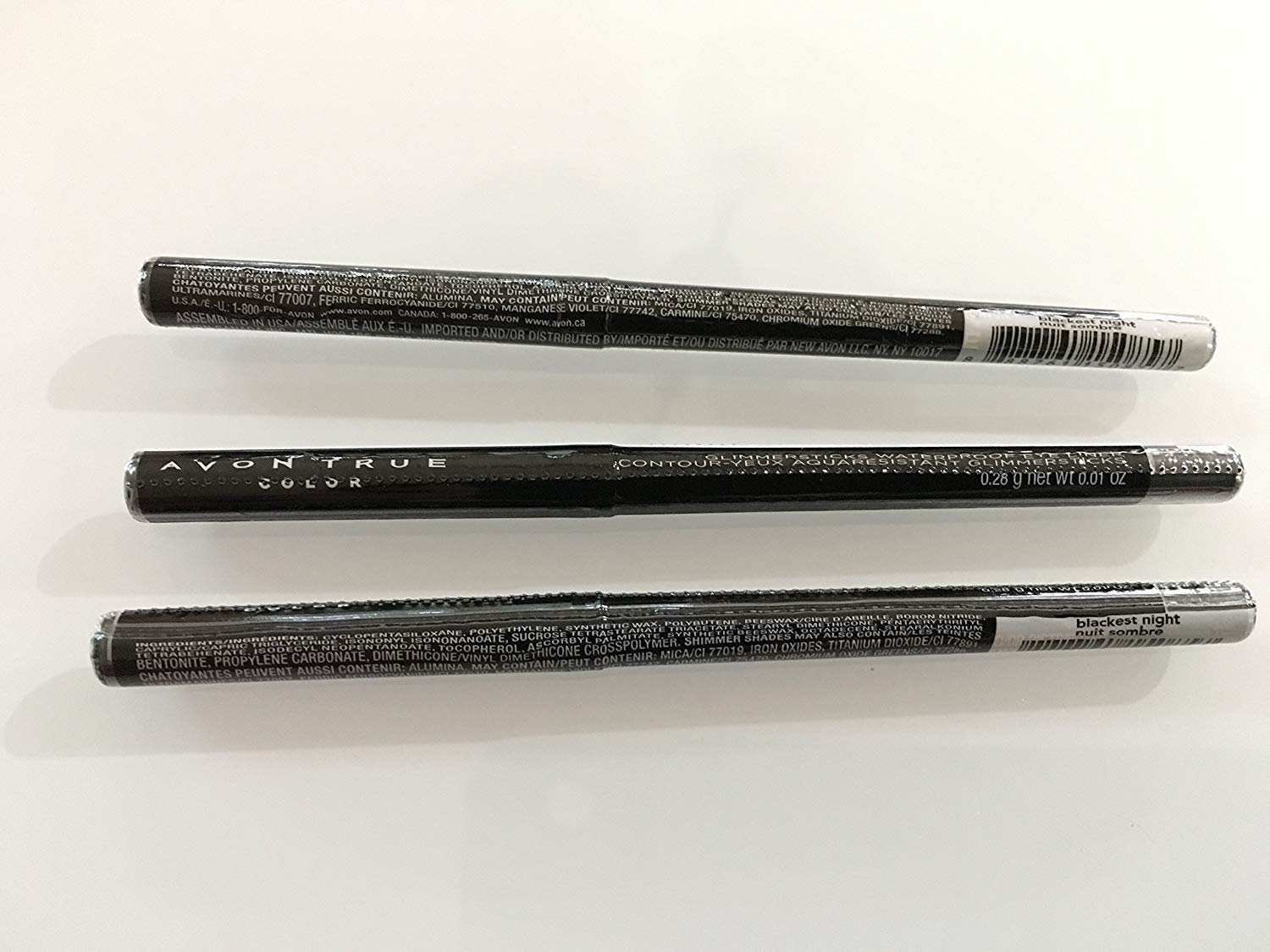 Avon Glimmersticks Waterproof Eye Liner Blackest Night swatch showing subtle lift and shimmer