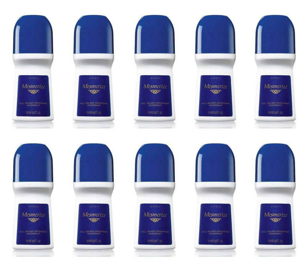 Avon Mesmerize for Men roll-on deodorant bottle front view, 14-pack.