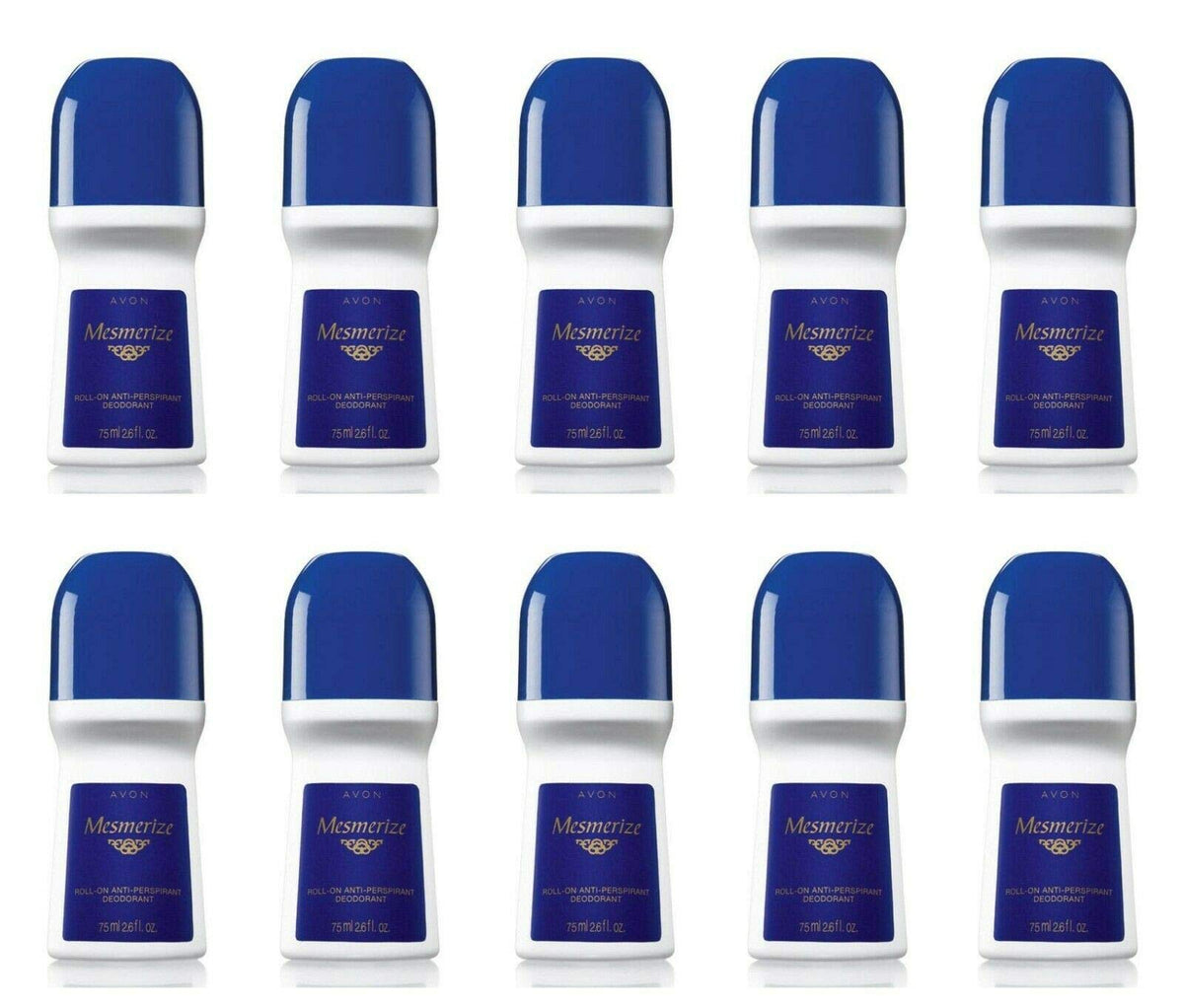 Avon Mesmerize for Men roll-on deodorant bottle front view, 14-pack.