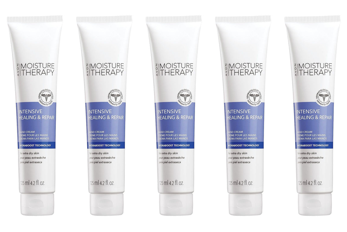 AVON Moisture Therapy Calming Relief Hand Cream tub close-up showing rich moisture for daily use.