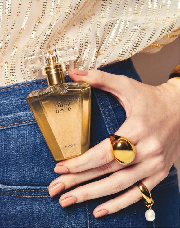 AVON Rare Gold mandarin zest visualization suggests refreshing, bright notes for daytime wear.