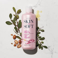 AVON Skin So Soft lotion texture emphasizes rich moisture and softness.