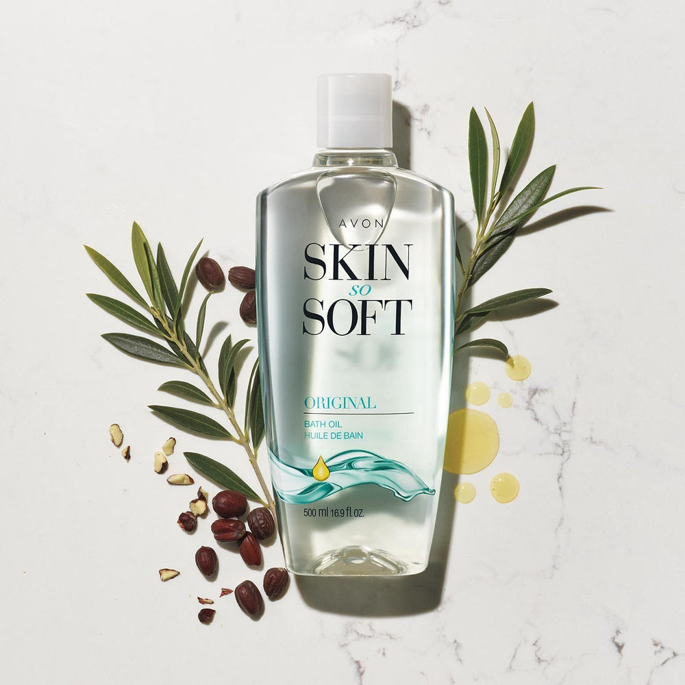 AVON Skin So Soft Original Bath Oil fragrance-closeup hints refreshing herbal scent