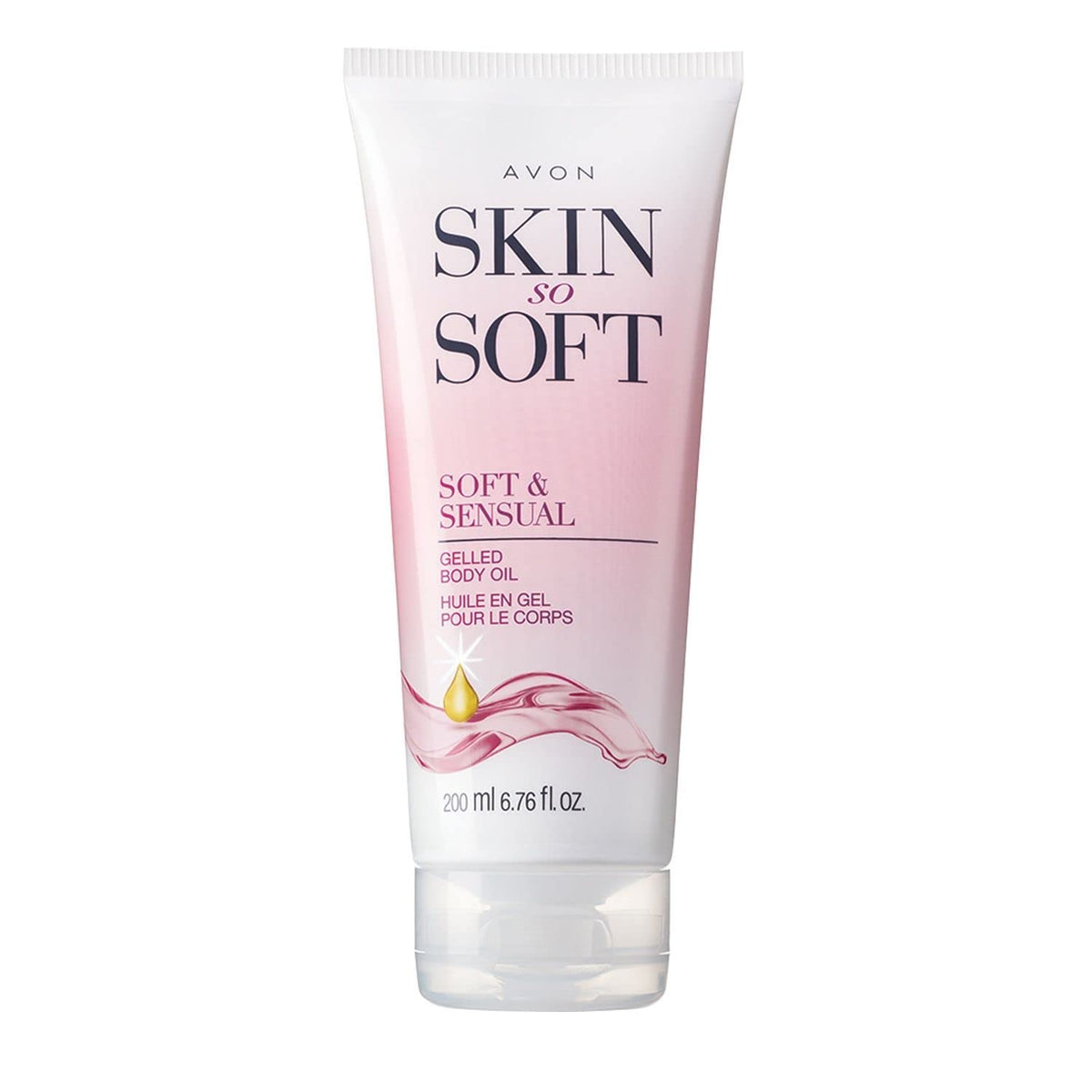AVON Skin So Soft Sensual Gelled Body Oil bottle showcasing luxurious hydration