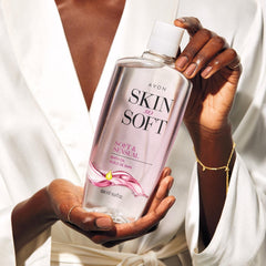 AVON Skin So Soft Soft & Sensual Bath Oil texture demonstrates a lightweight finish for quick absorption.
