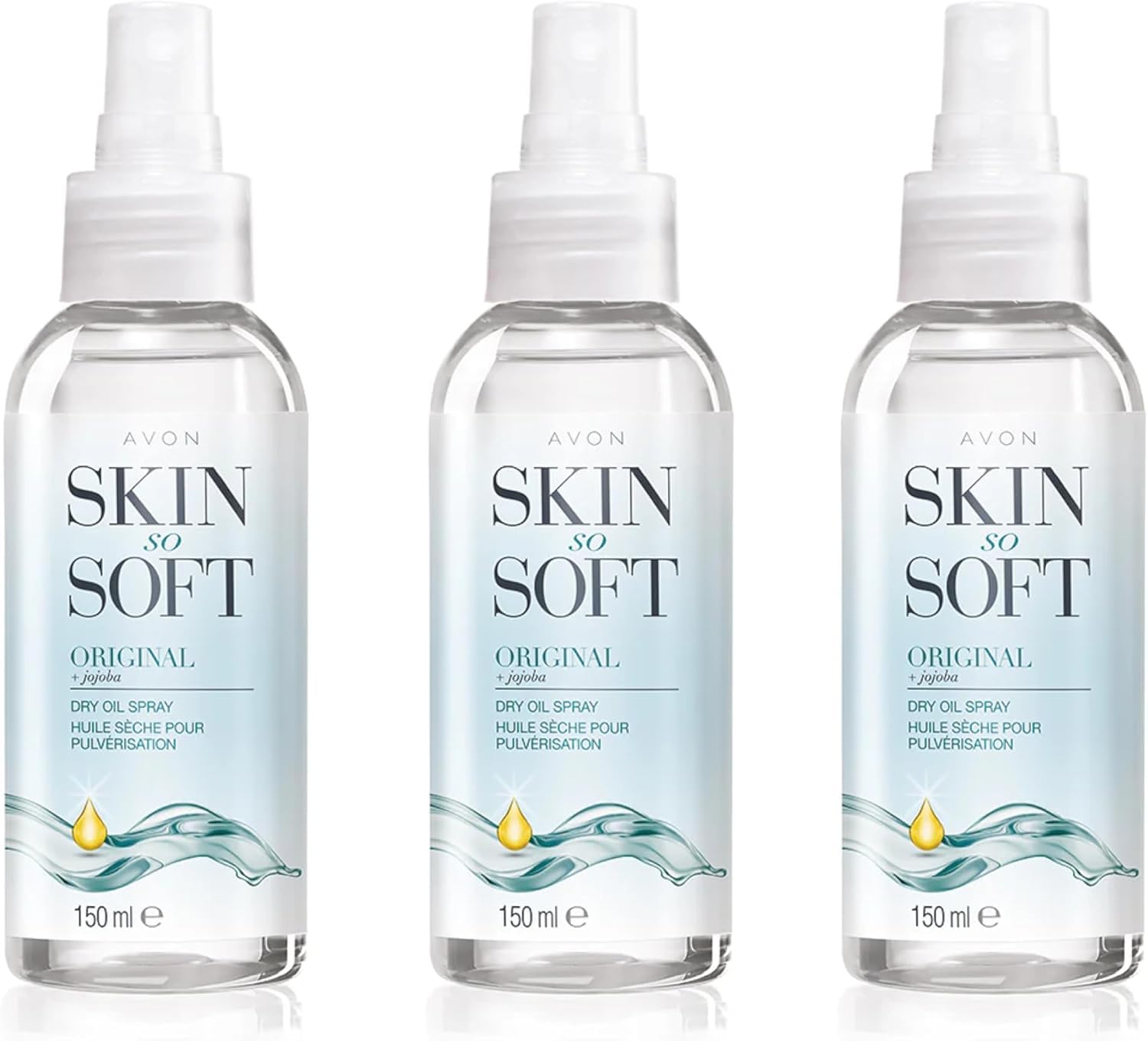 AVON Skin So Soft triple-pack image emphasizes value and consistent daily moisture.