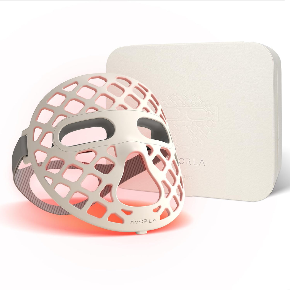Avorla LED Face Mask red light mode for at-home radiance sessions.