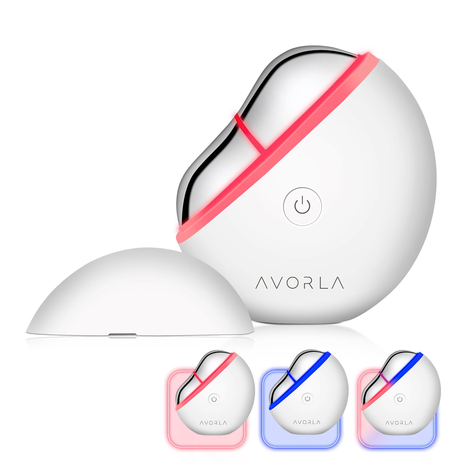 Avorla LED Gua Sha Tool on the face for a calming facial massage and toning.