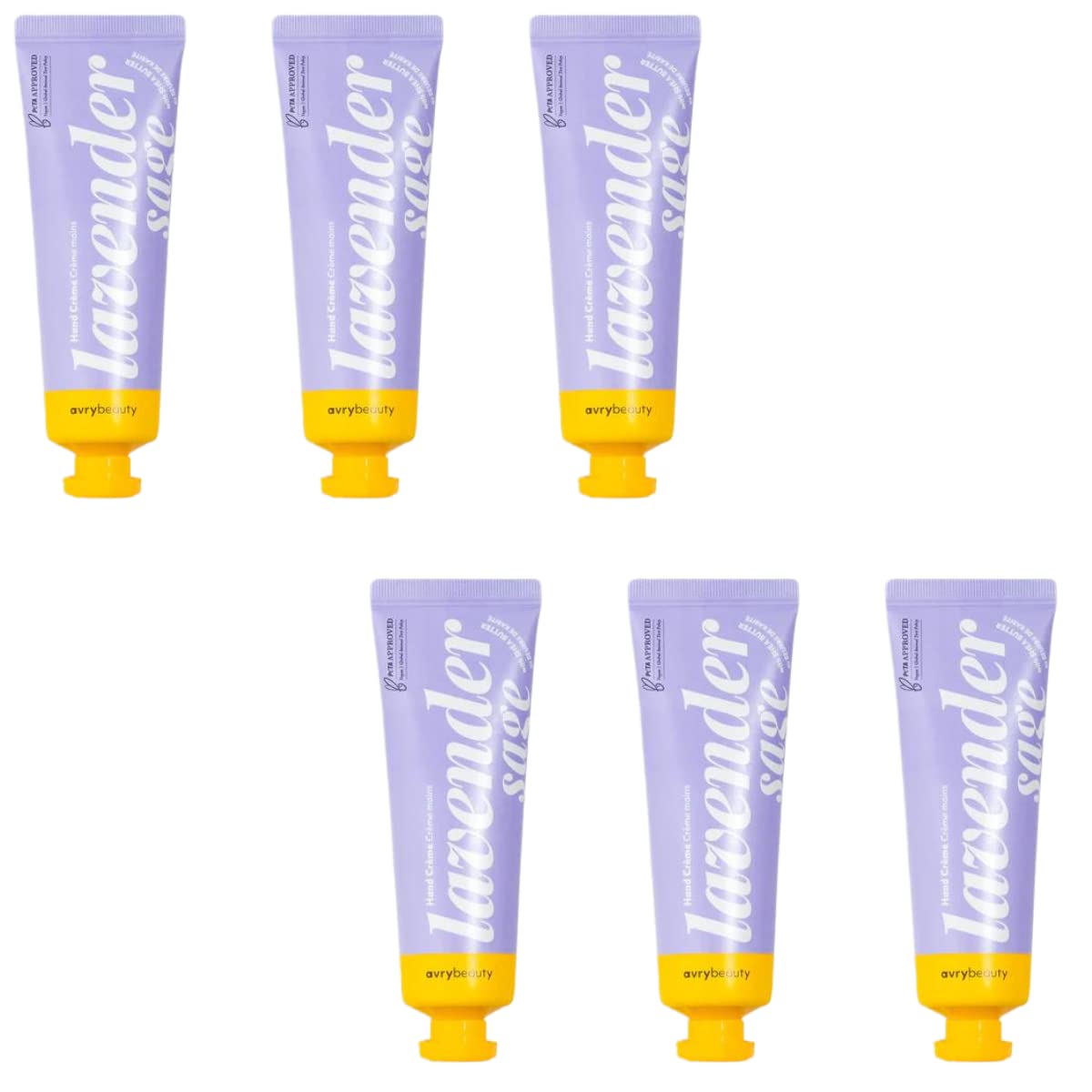 AVRYBEAUTY Lavender Sage lotion six-pack on display for everyday moisturization