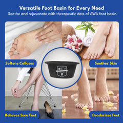 AWA extra-large foot bath basin in use shows 7-inch walls for deeper, comfortable soaks.