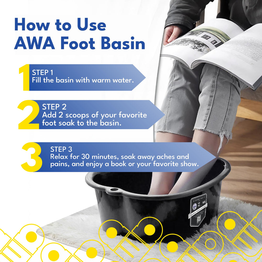 AWA foot bath basin with 7-inch walls supports ample water depth for soaking feet.