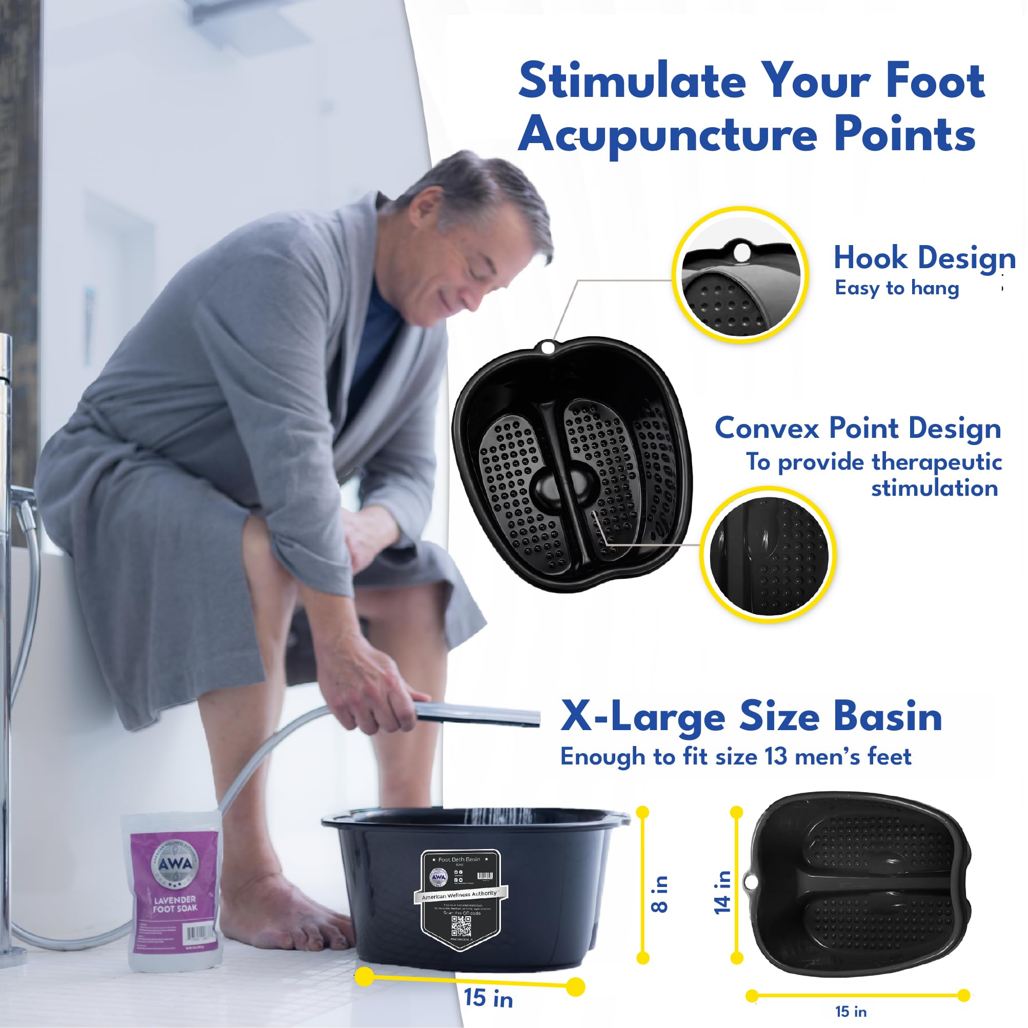 AWA foot bath basin arch-supported foot pad offers heel-to-toe comfort.