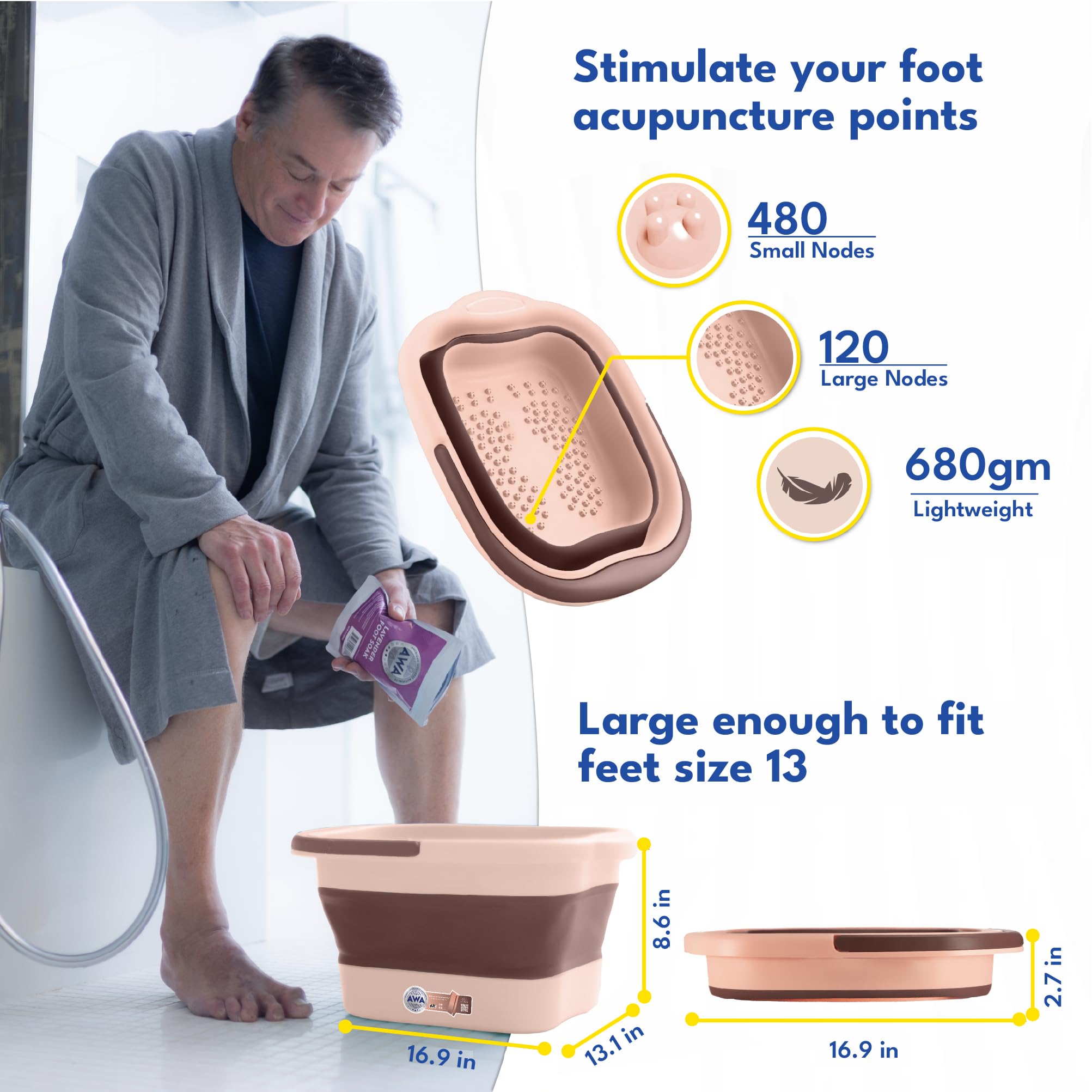 AWA Foot Soaking Tub pink folded storage shows compact space-saving design.