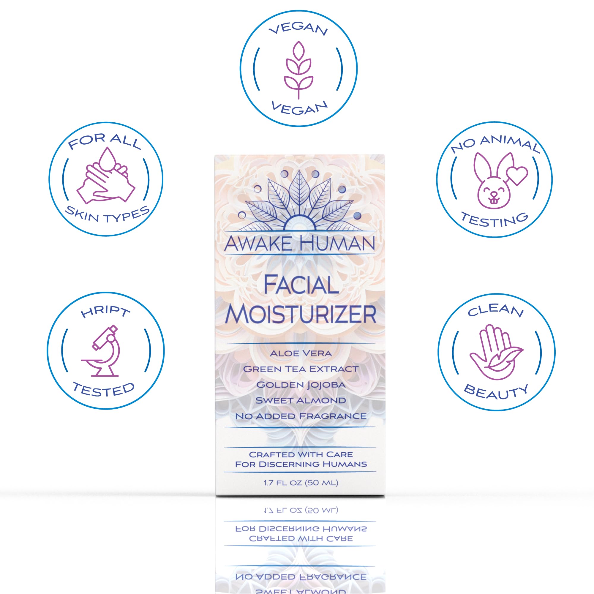 Awake Human day and night routine visual with moisturizer applied for versatile use