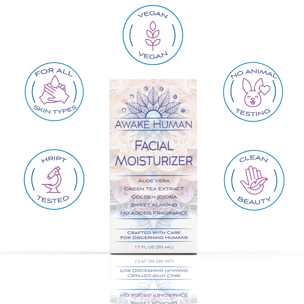 Awake Human day and night routine visual with moisturizer applied for versatile use