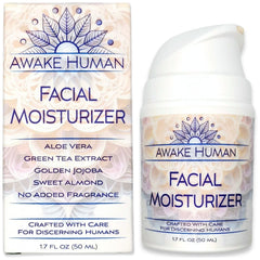 Awake Human natural face moisturizer jar closeup showing rich hydration for dry skin