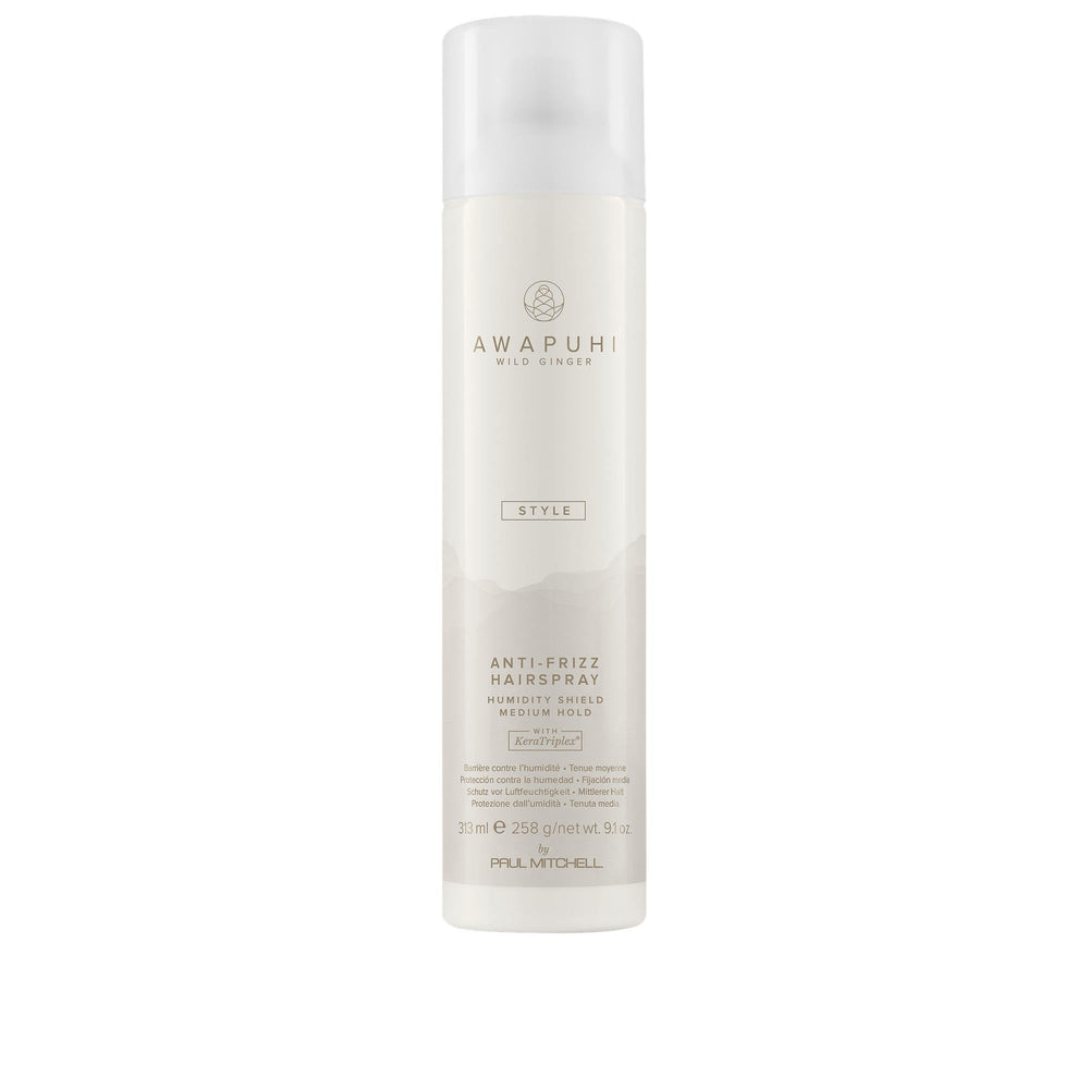 Awapuhi Wild Ginger hairspray bottle delivers quick-dry frizz protection for all hair types.