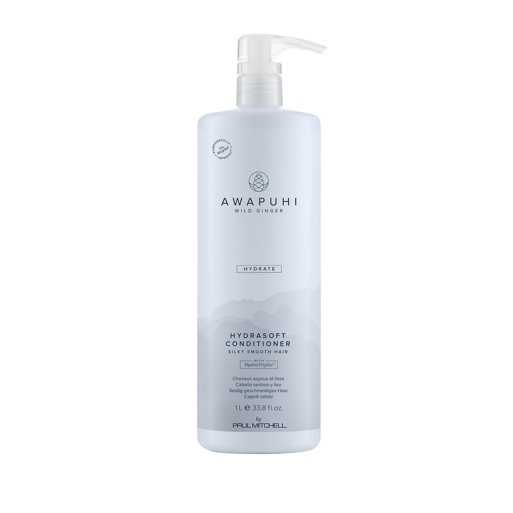 Awapuhi Wild Ginger HydraSoft conditioner bottle pour shows easy application and instant hydration.