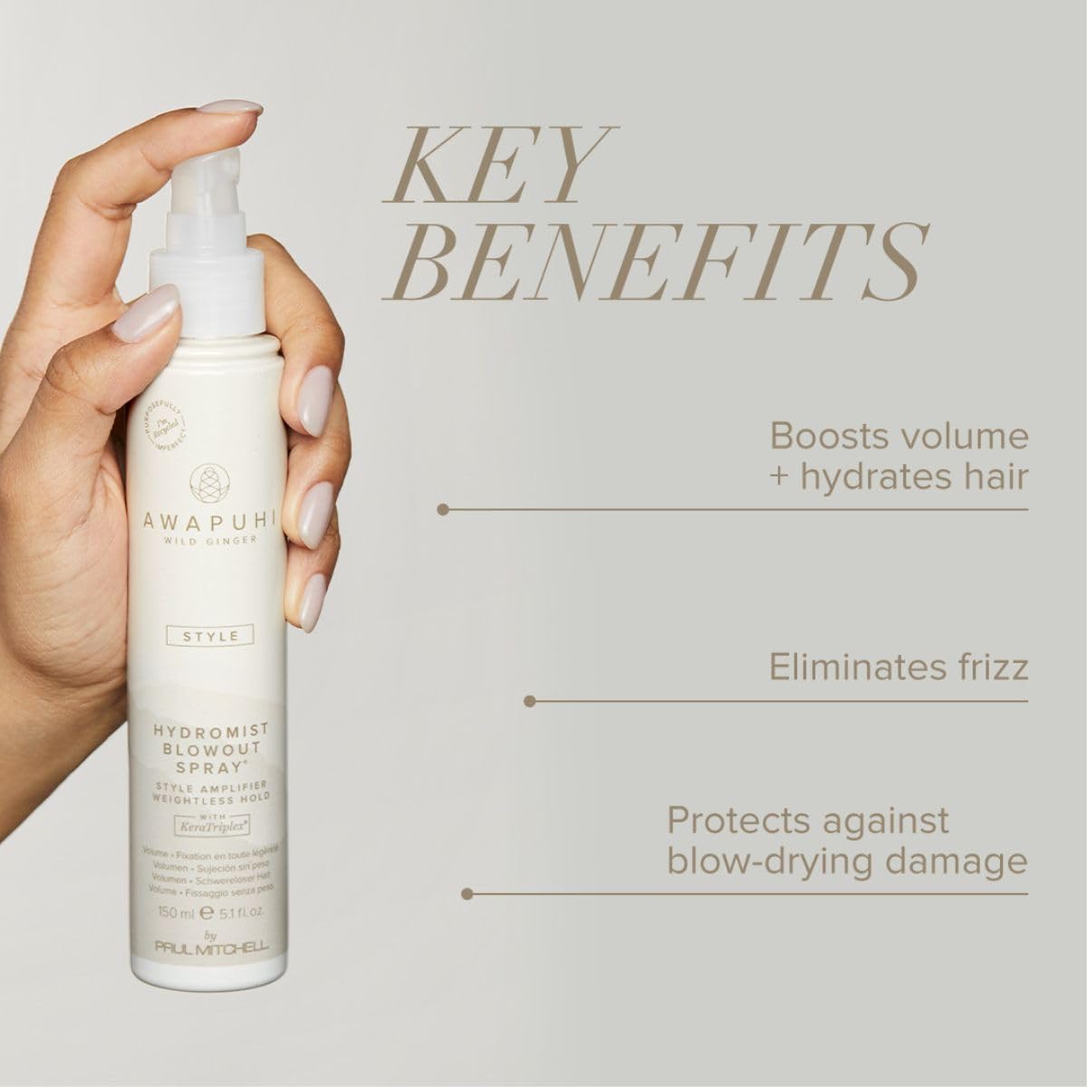 Awapuhi Wild Ginger HydroMist mist dispensing for even distribution and long-lasting volume.