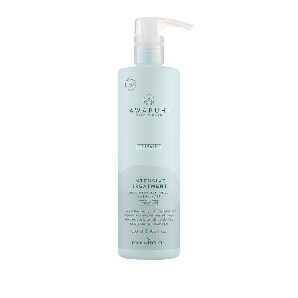 Awapuhi Wild Ginger Intensive Treatment bottle promotes deep conditioning for color-treated hair