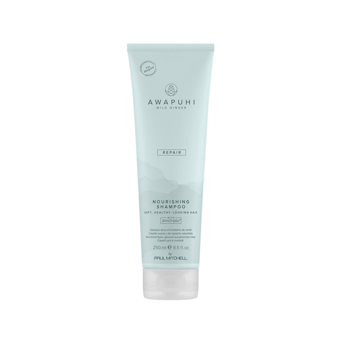 Awapuhi Wild Ginger Nourishing Shampoo bottle front—color-safe cleansing for dry, damaged hair.