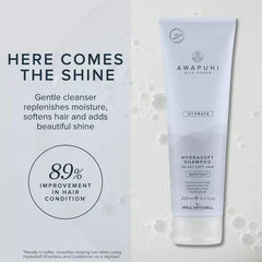 Awapuhi Wild Ginger HydraSoft Shampoo lather clinging to strands for smooth finish.